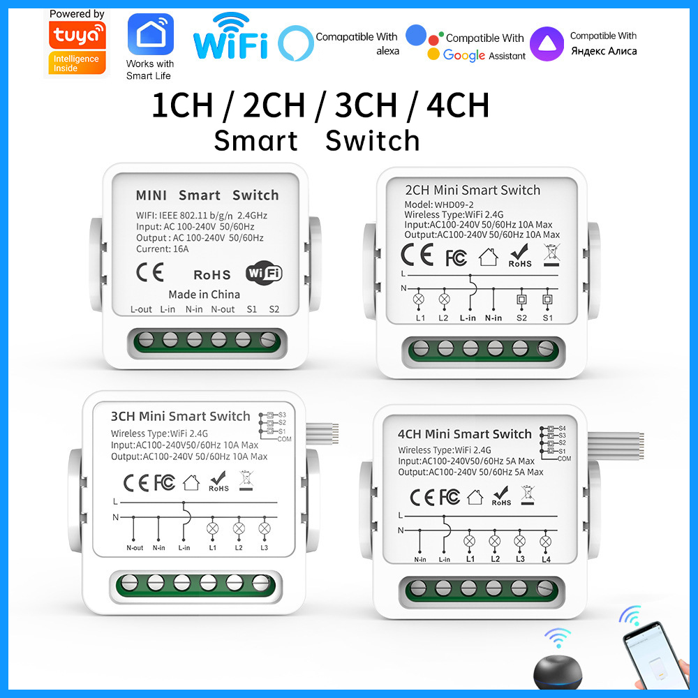 Smart Home Lighting Control - Interruptor Inteligente Tuya WiFi 1/2/3/4 Gangue,