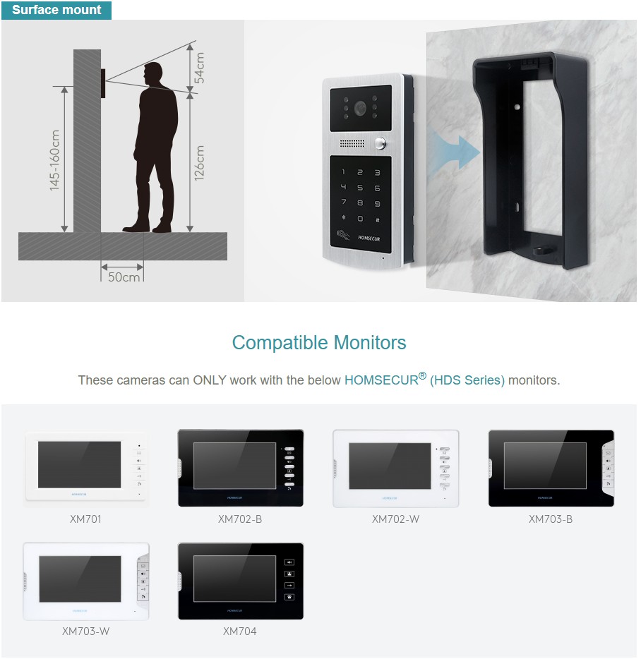 Video Doorbell - HOMSECUR XC004-S Câmera externa com teclado