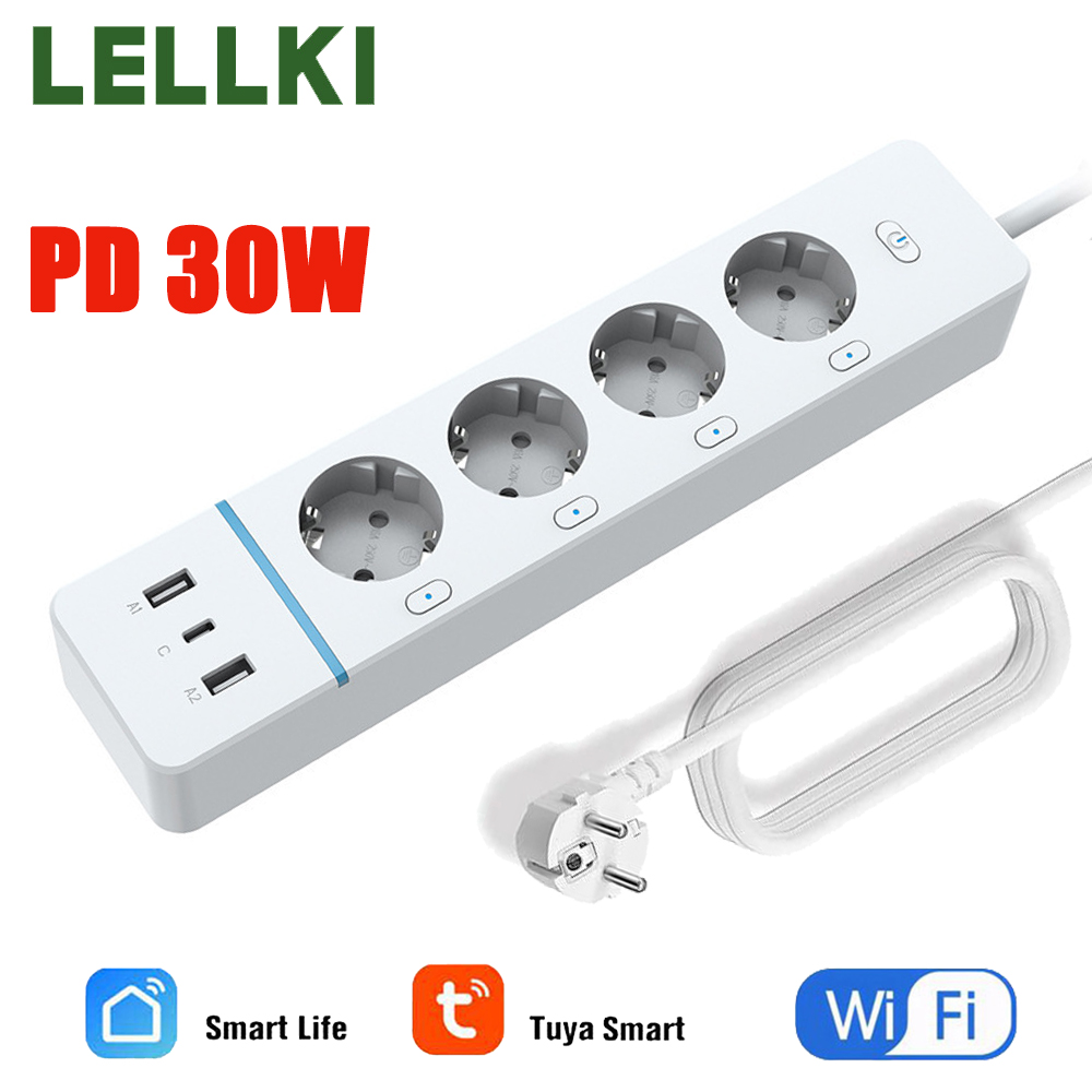 Smart Power Strip - Tomada WiFi LELLKI 2A1C PD30W com